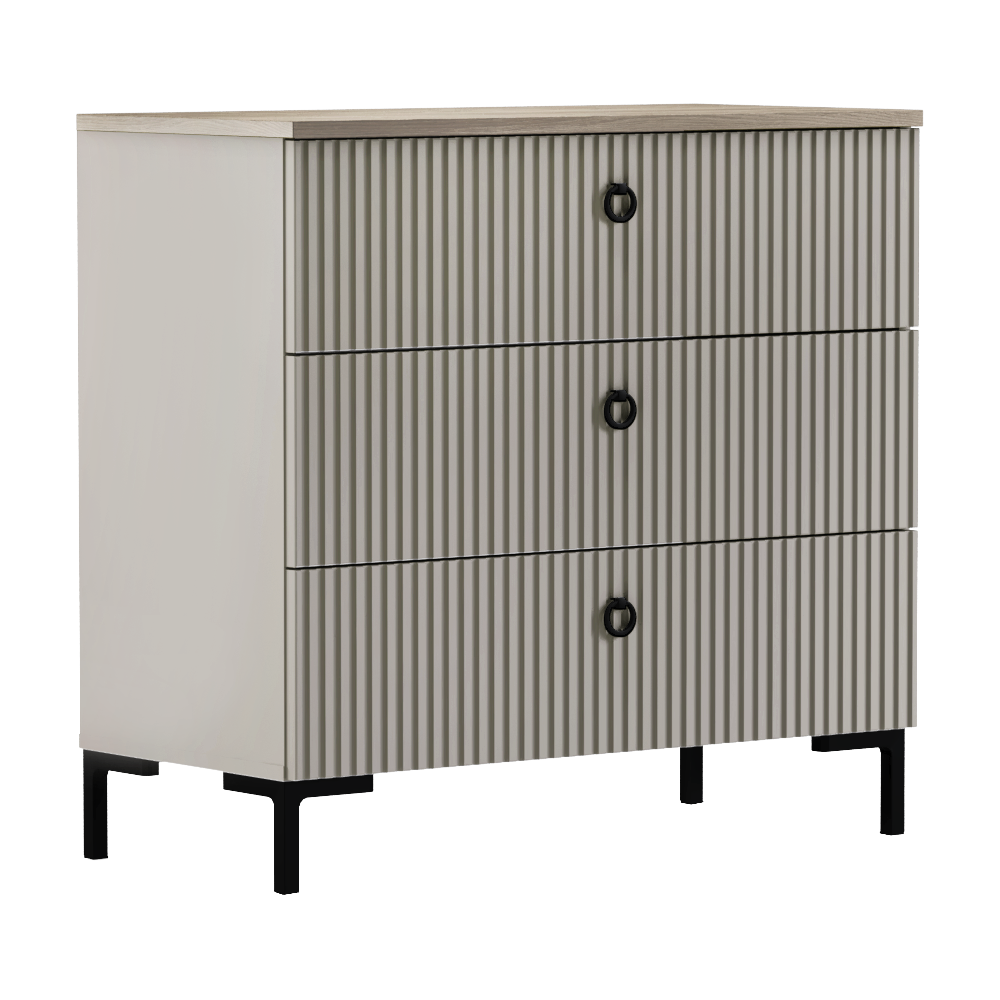 Comoda DOMCA 3S, gri-maroniu Taupe/stejar silverjack