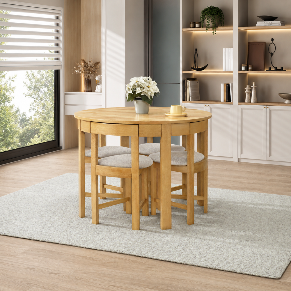Set dining DOMIO, stejar deschis / bej