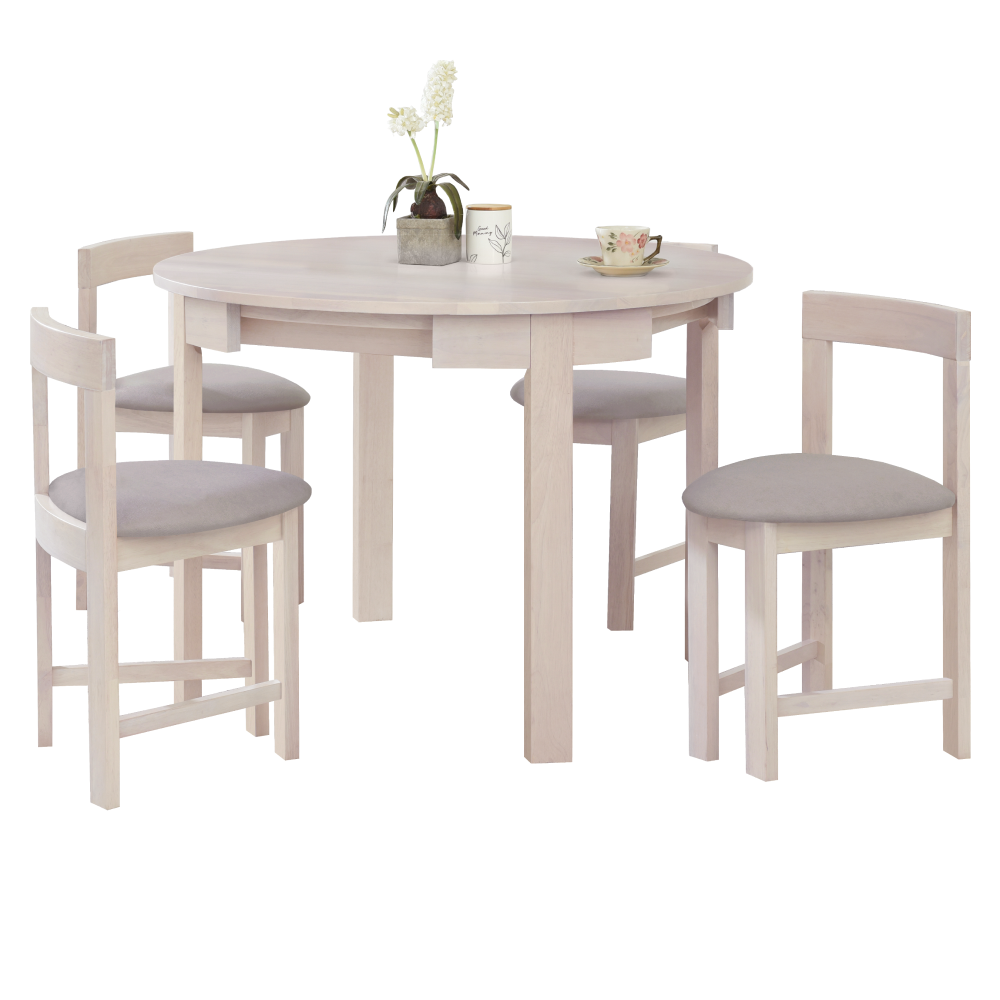 Set de sufragerie 1+4 DOMIO, lemn masiv, alb model lemn/gri-bej