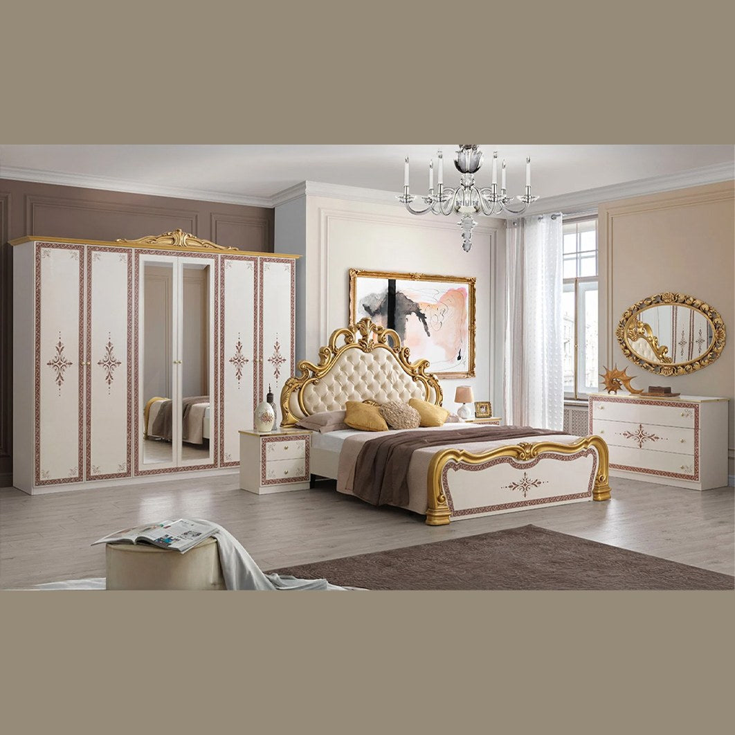 Dormitor complet New Grace Gold, bej și auriu, vedere din față