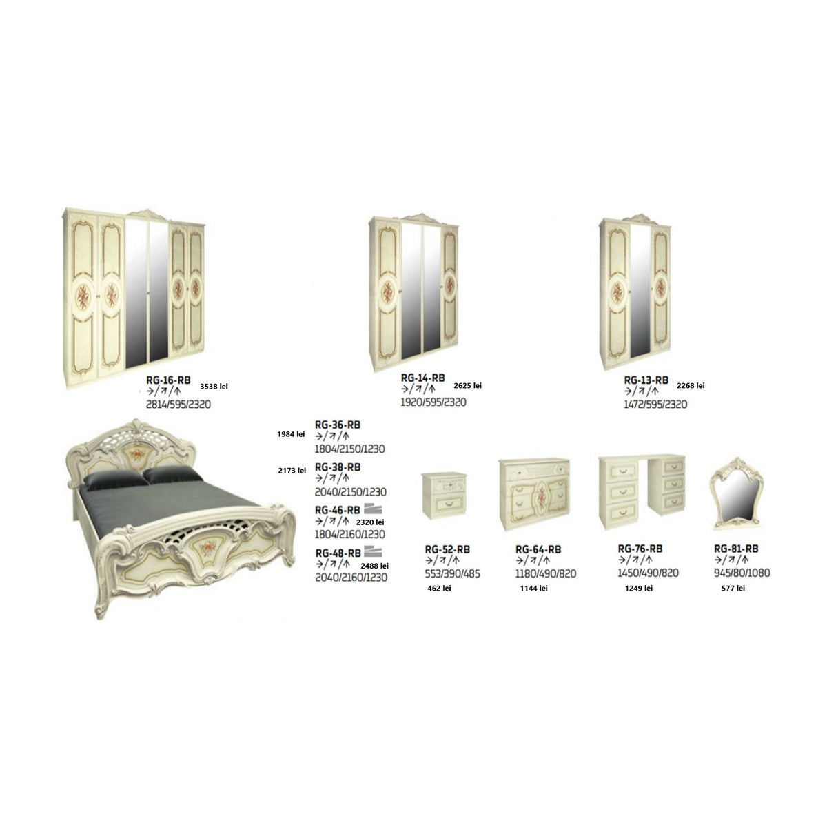 Dormitor complet Regina Beige, vedere din alt unghi, imaginea 3
