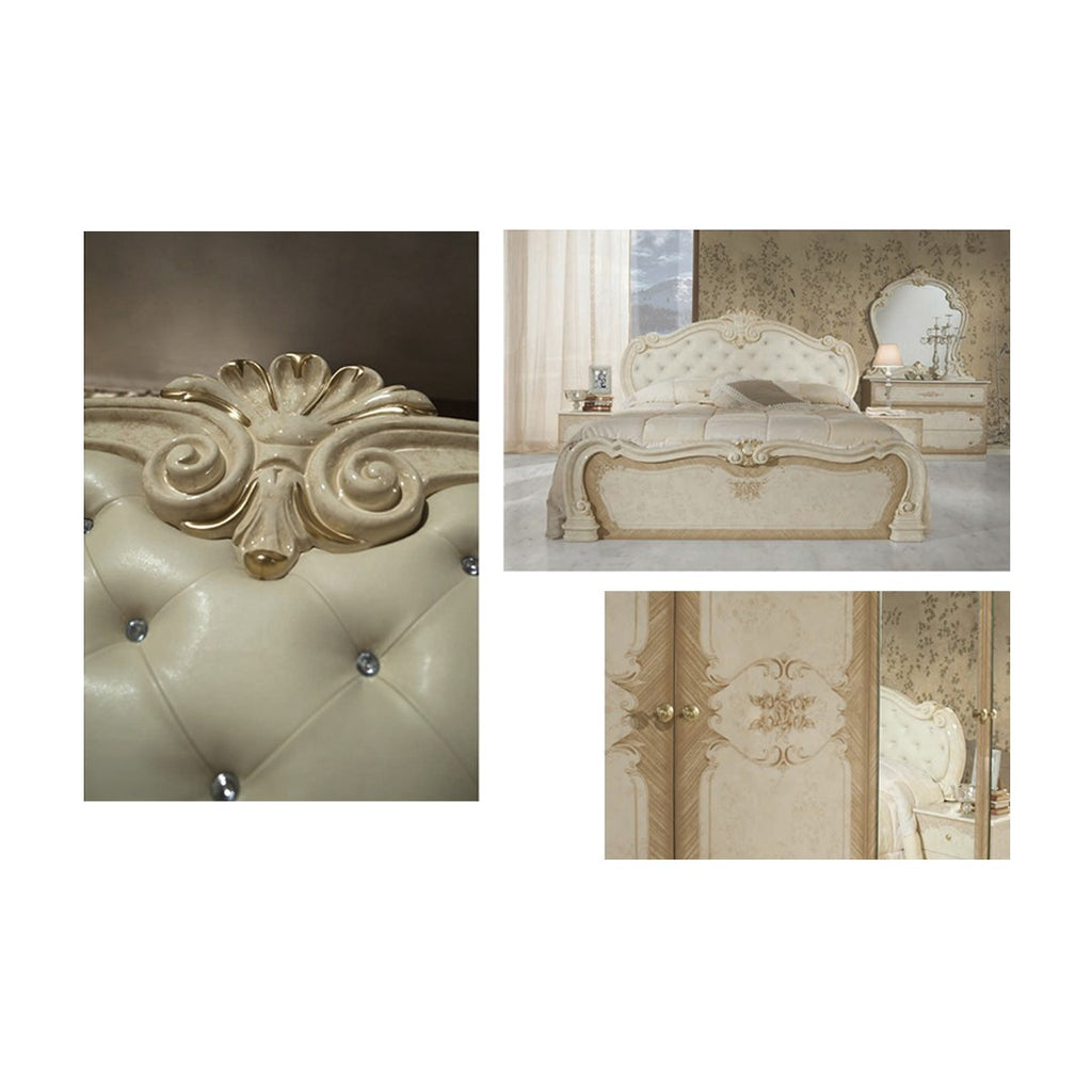 Dormitor complet Tolouse Beige, bej și auriu, vedere din față