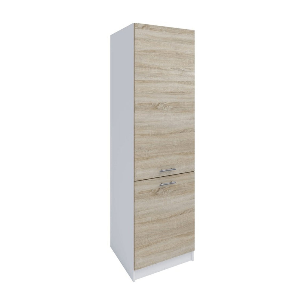 Dulap bucătărie Fabiana, alb și maro, vedere din față