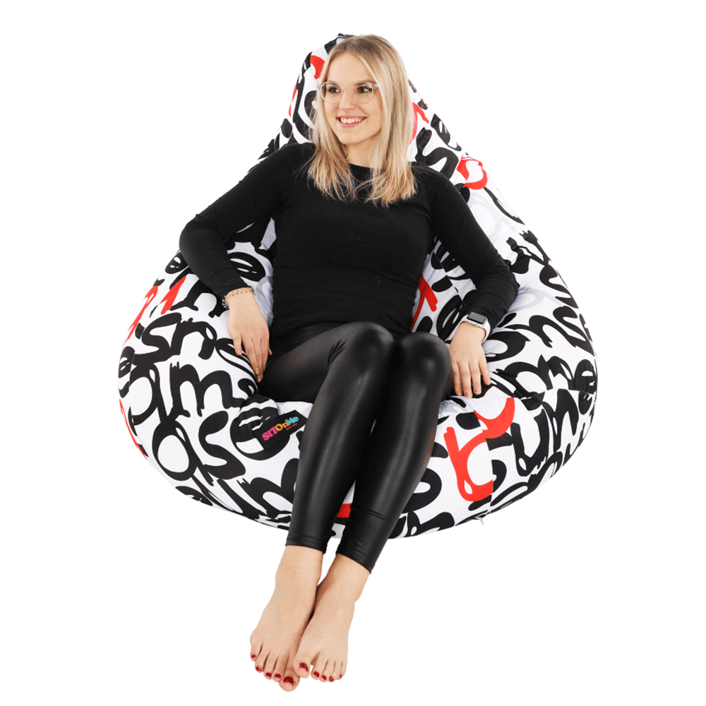 Fotoliu tip puff ELION, model alb/negru/gri/rosu