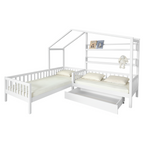 Pat, cu somiera pentru 2 copii, 90x200+70x140 cm, alb, ENOLA