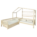 Pat, cu somiera pentru 2 copii, 90x200+70x140 cm, natural, ENOLA