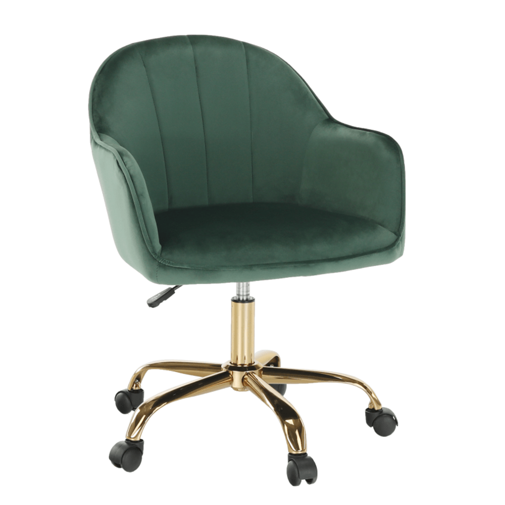 Fotoliu de birou EROL, verde material Velvet/auriu