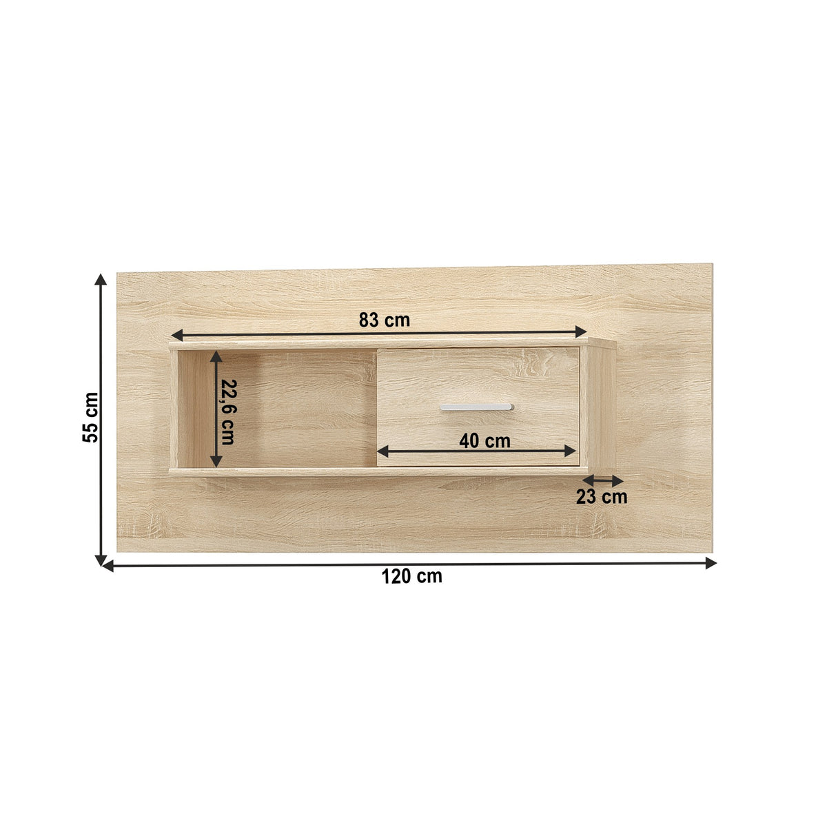 Etajeră Teyo – schiță cu dimensiuni