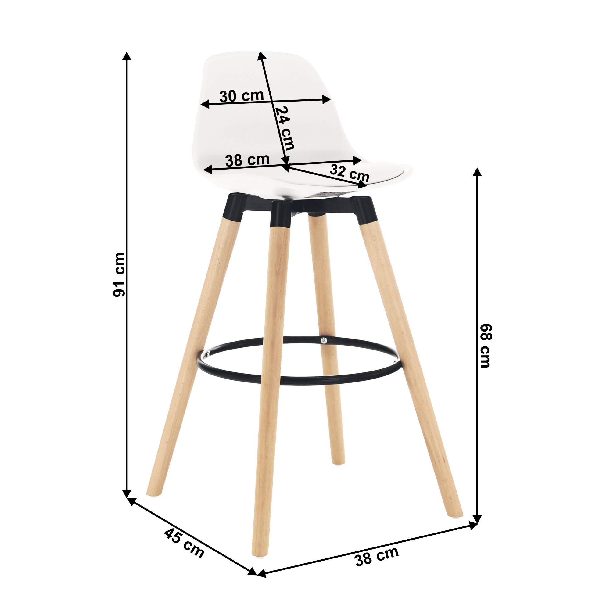 Scaun de bar EVANS, alb / fag