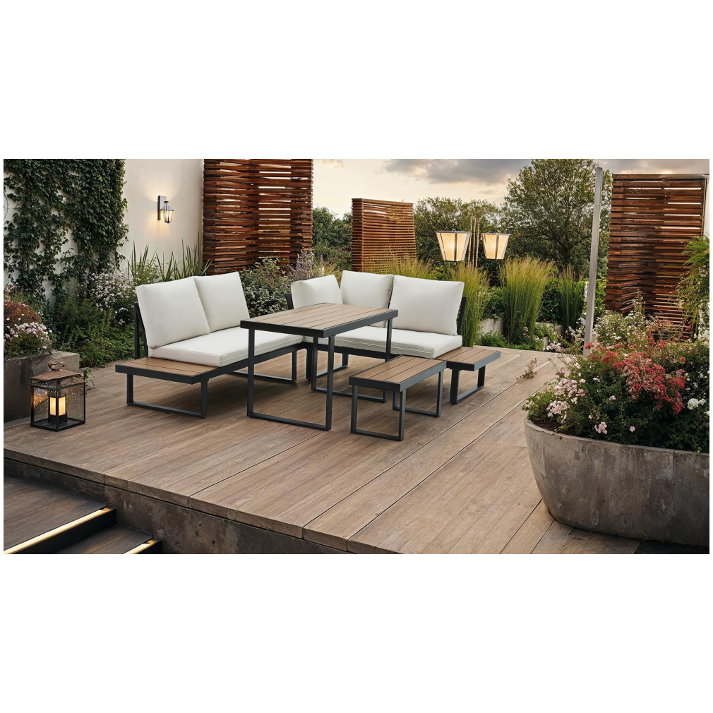 Set gradina FLOJD, negru / crem / stejar