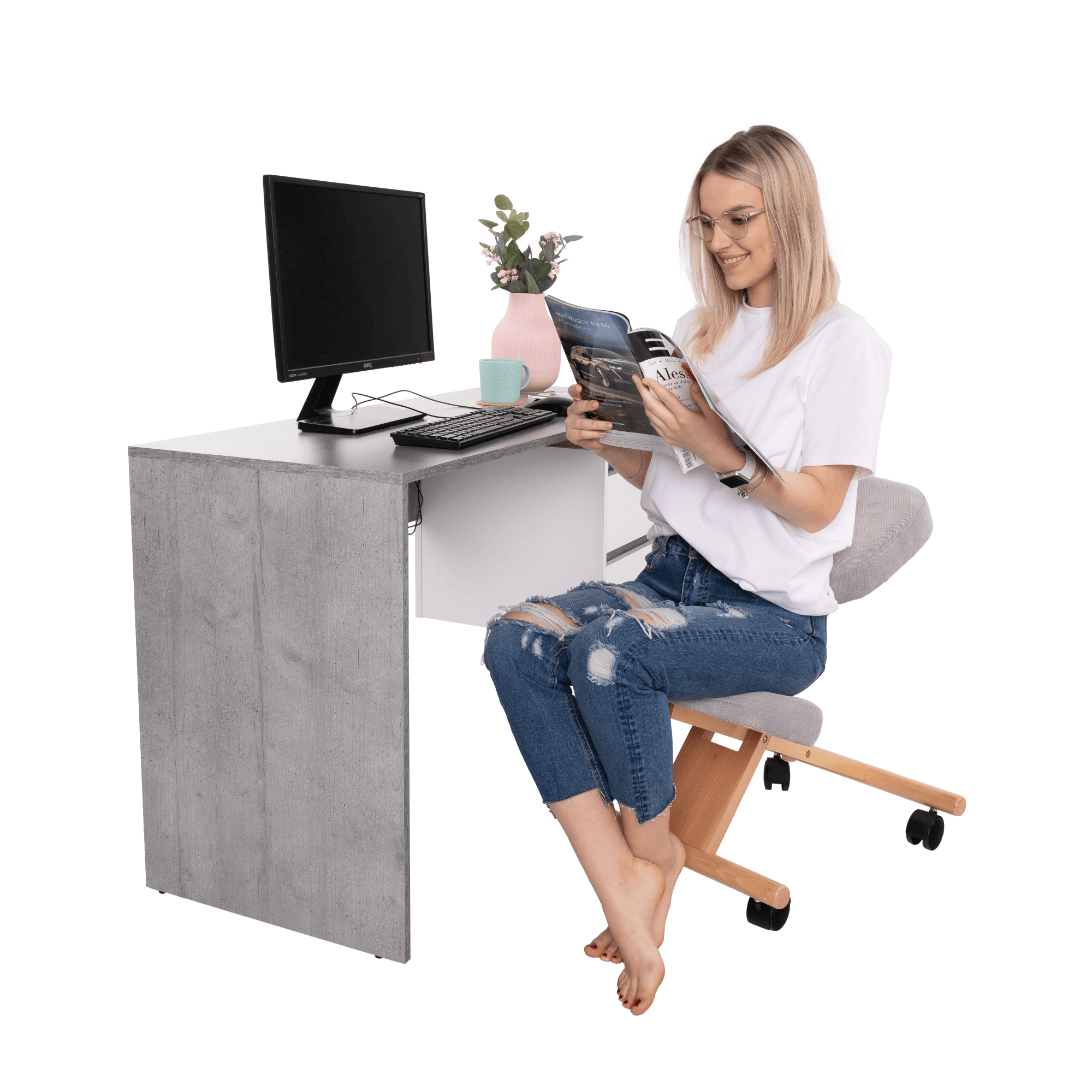 Scaun genunchi ergonomic, gri-maro Taupe / fag, FLONET