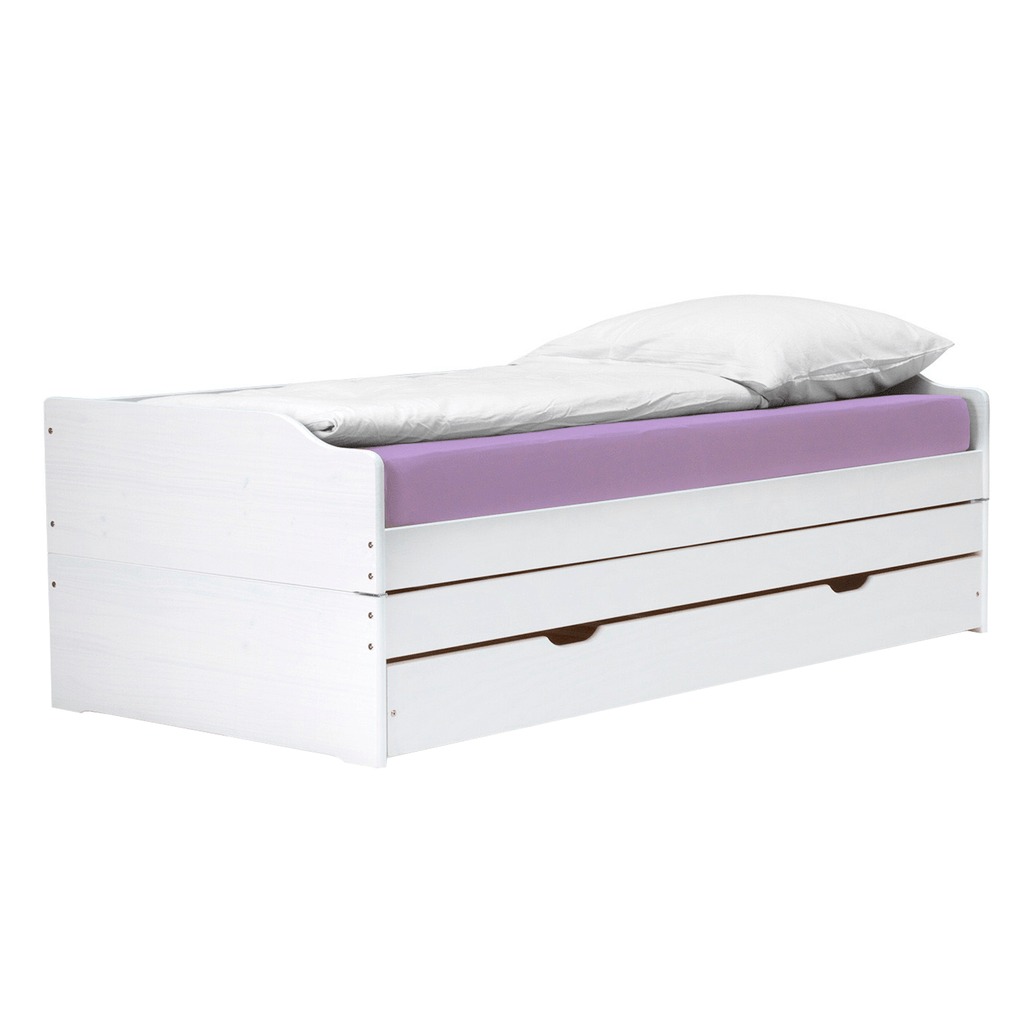 Pat cu module suplimentare extensibile FLOPY, culoare alba, lemn masiv