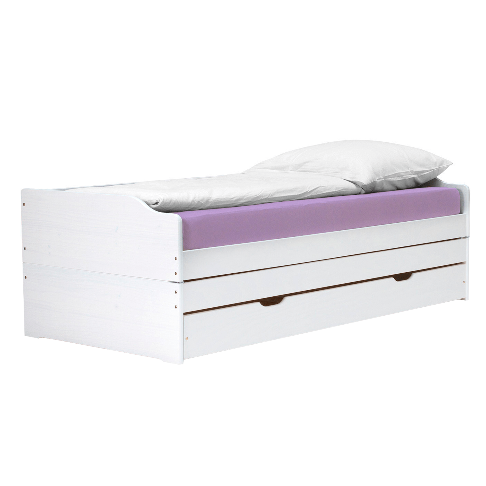Pat cu module suplimentare extensibile FLOPY, culoare alba, lemn masiv