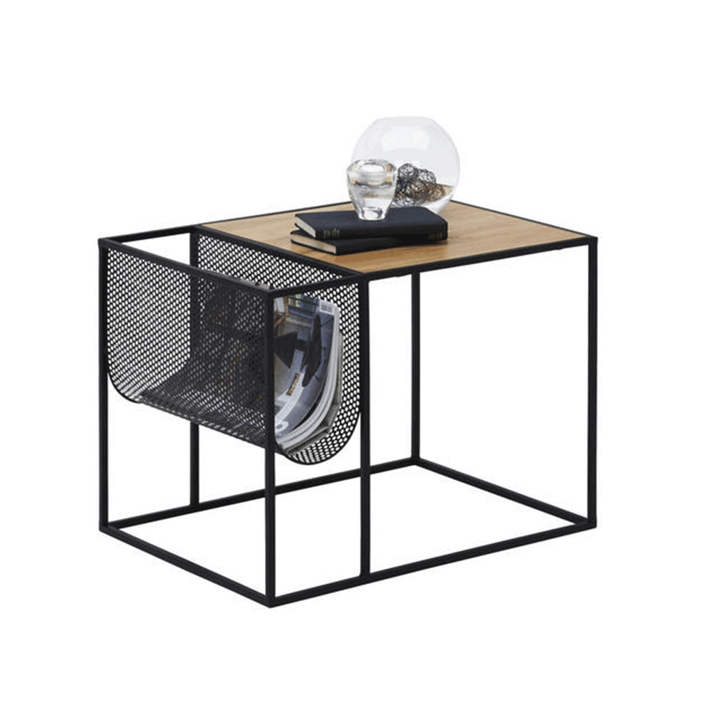 Masa laterala FLYN, din metal/MDF, negru/stejar