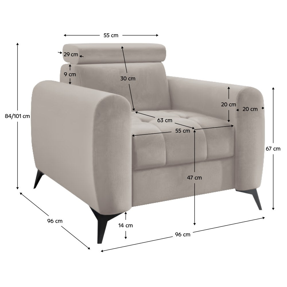 Fotoliu de relaxare Barelo – schiță cu dimensiuni