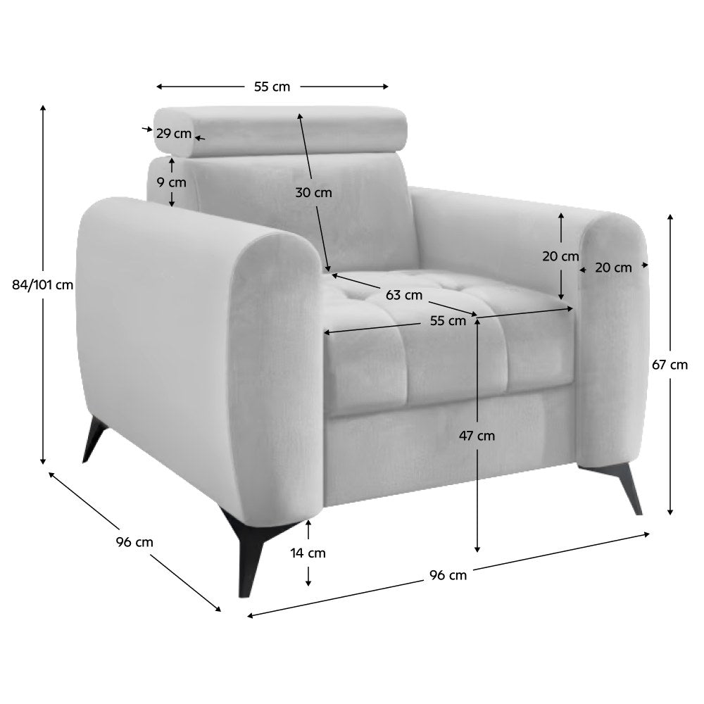 Fotoliu de relaxare Barelo – schiță cu dimensiuni