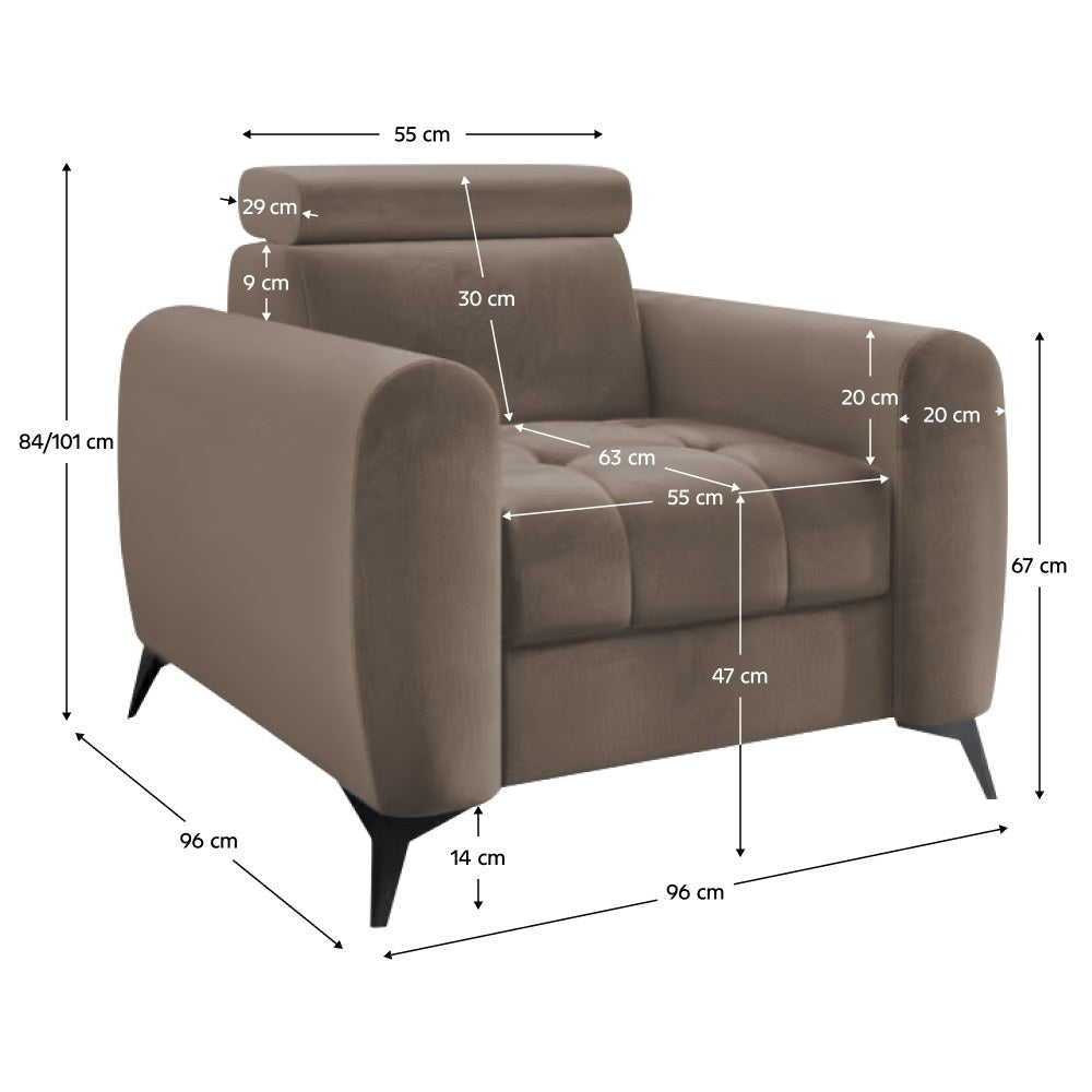 Fotoliu de relaxare Barelo – schiță cu dimensiuni