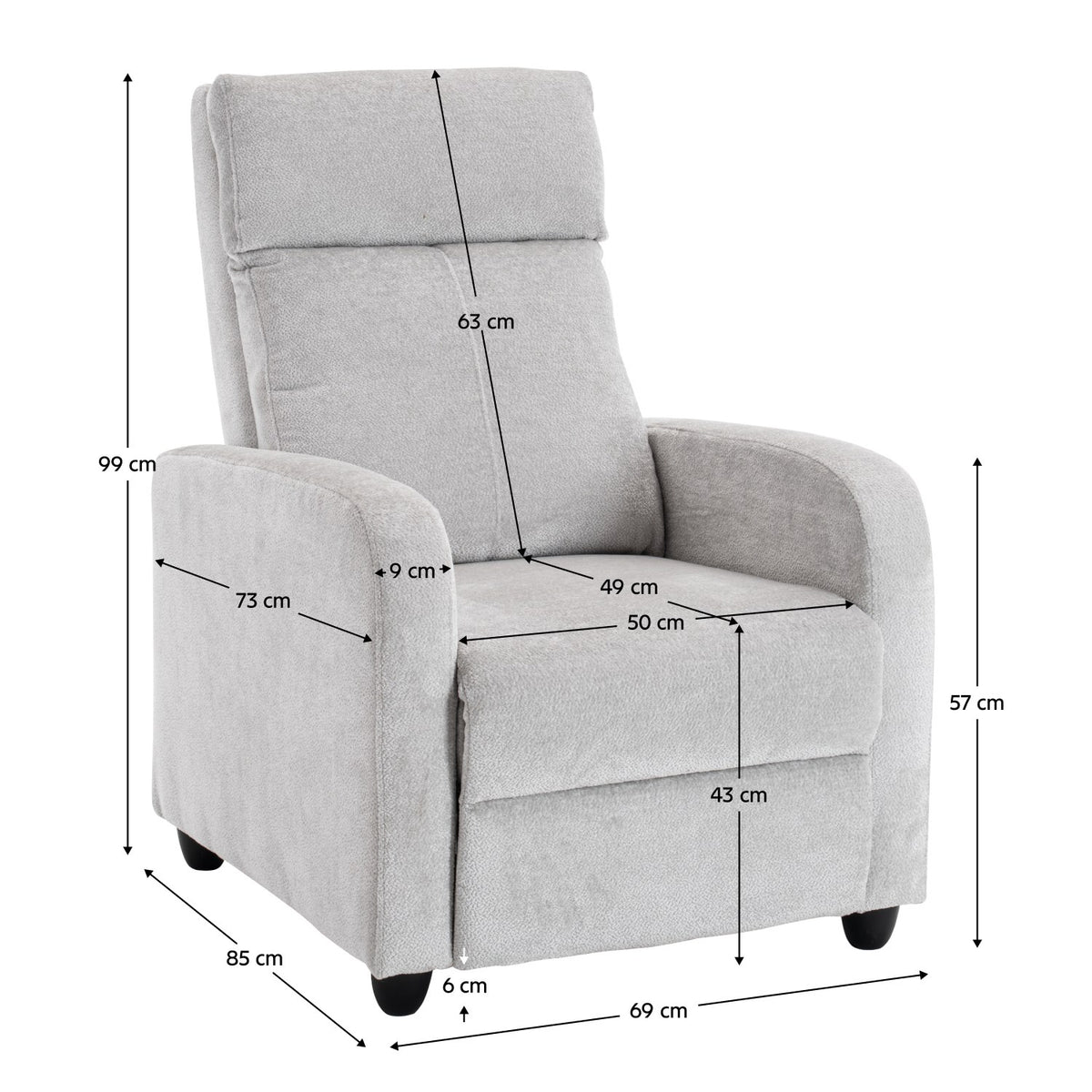 Fotoliu de relaxare Kreso – schiță cu dimensiuni