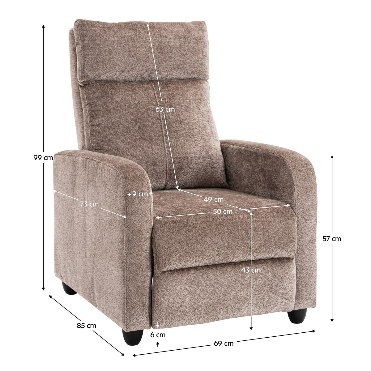 Fotoliu de relaxare Kreso – schiță cu dimensiuni