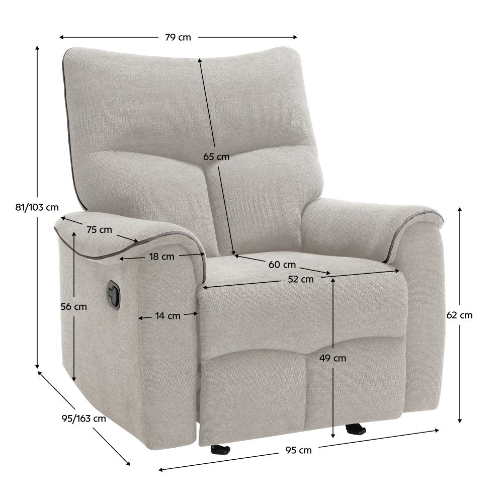 Fotoliu de relaxare Nader – schiță cu dimensiuni