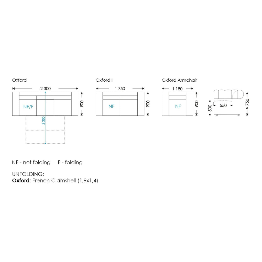 Fotoliu Oxford – schiță cu dimensiuni