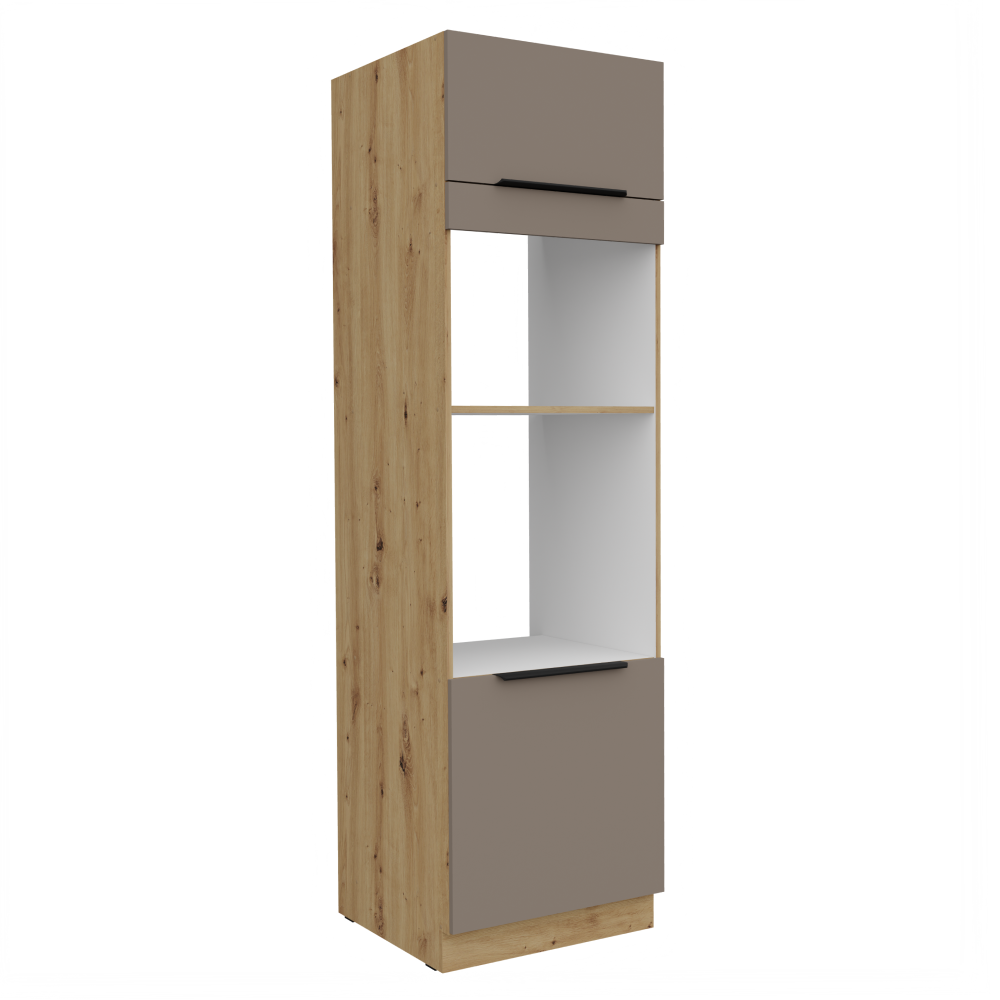 Dulap inalt pentru cuptor si cuptor cu microunde FRISBO 60 DPM-210 2F, sandgrau/stejar artisan