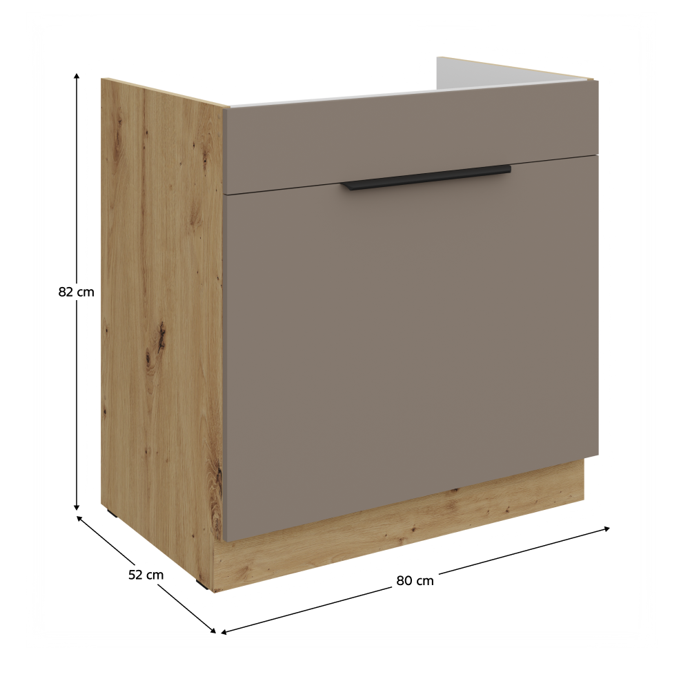 Dulap pentru chiuveta FRISBO 80 ZL 1S BB, sandgrau/stejar artisan