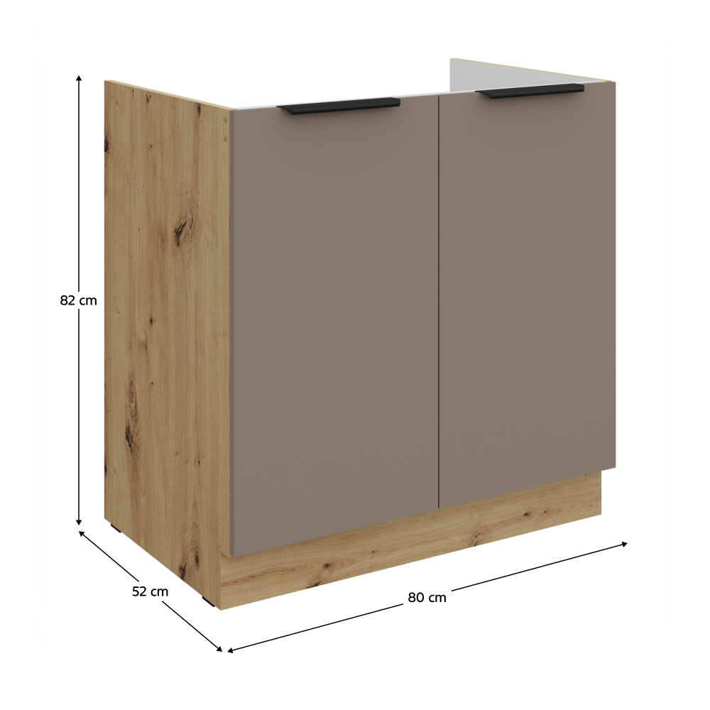 Dulap pentru chiuveta FRISBO 80 ZL 2F BB, sandgrau/stejar artisan