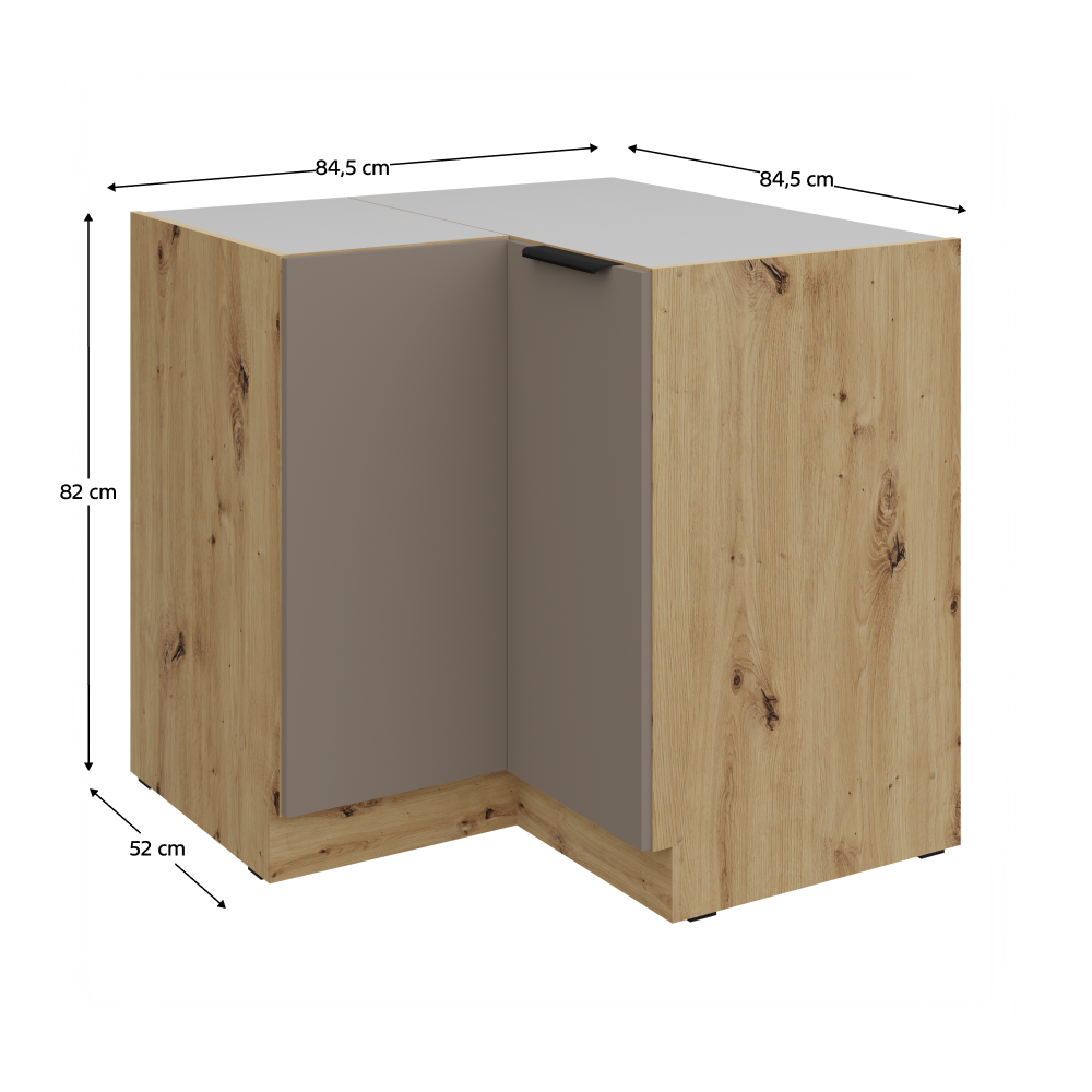 Dulap inferior de colt FRISBO 90x90 DN 2F BB, sandgrau/stejar artisan