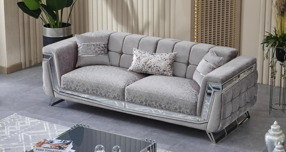 Canapea, extensibila 3 locuri stil Chesterfield Milano, crom – Maxinova (imaginea 2)