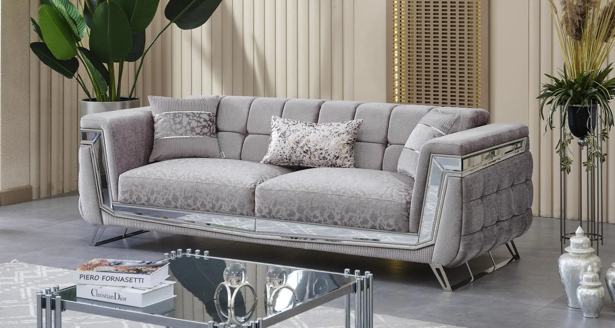 Canapea, extensibila 3 locuri stil Chesterfield Milano, crom – Maxinova (imaginea 3)