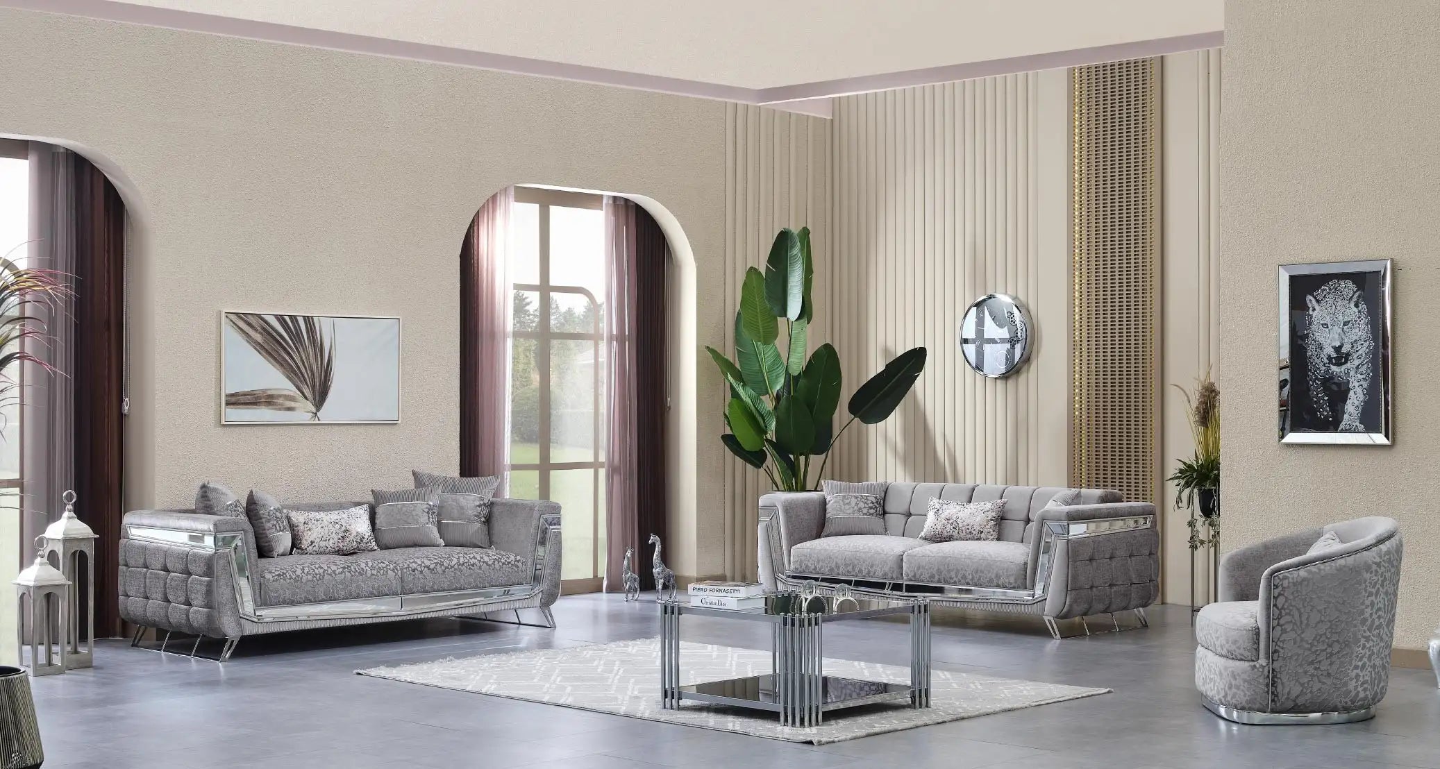 Canapea fixa 3 locuri stil Chesterfield Milano, crom – Maxinova (imaginea 3)