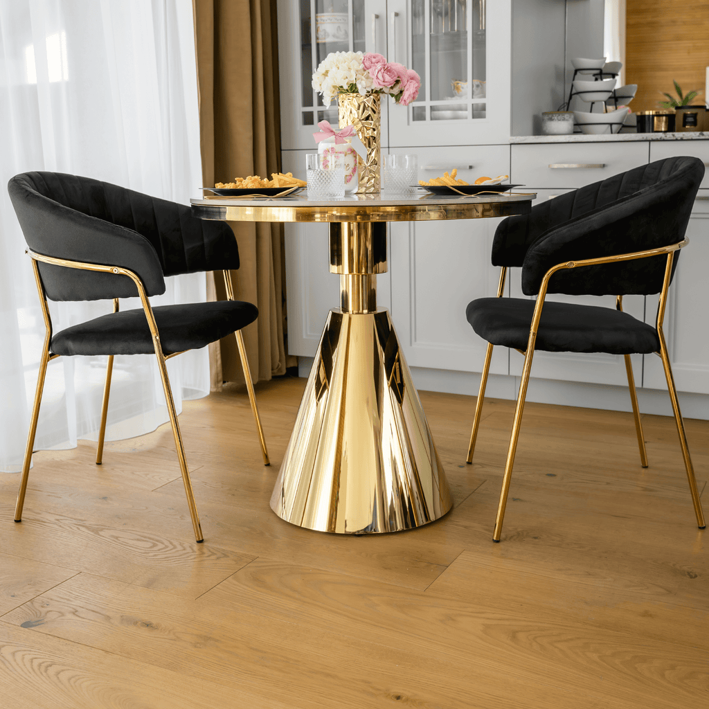 Masa dining GREIS, auriu / marmura alb
