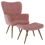 Fotoliu cu suport pentru picioare HABEN, tesatura Velvet roz/stejar