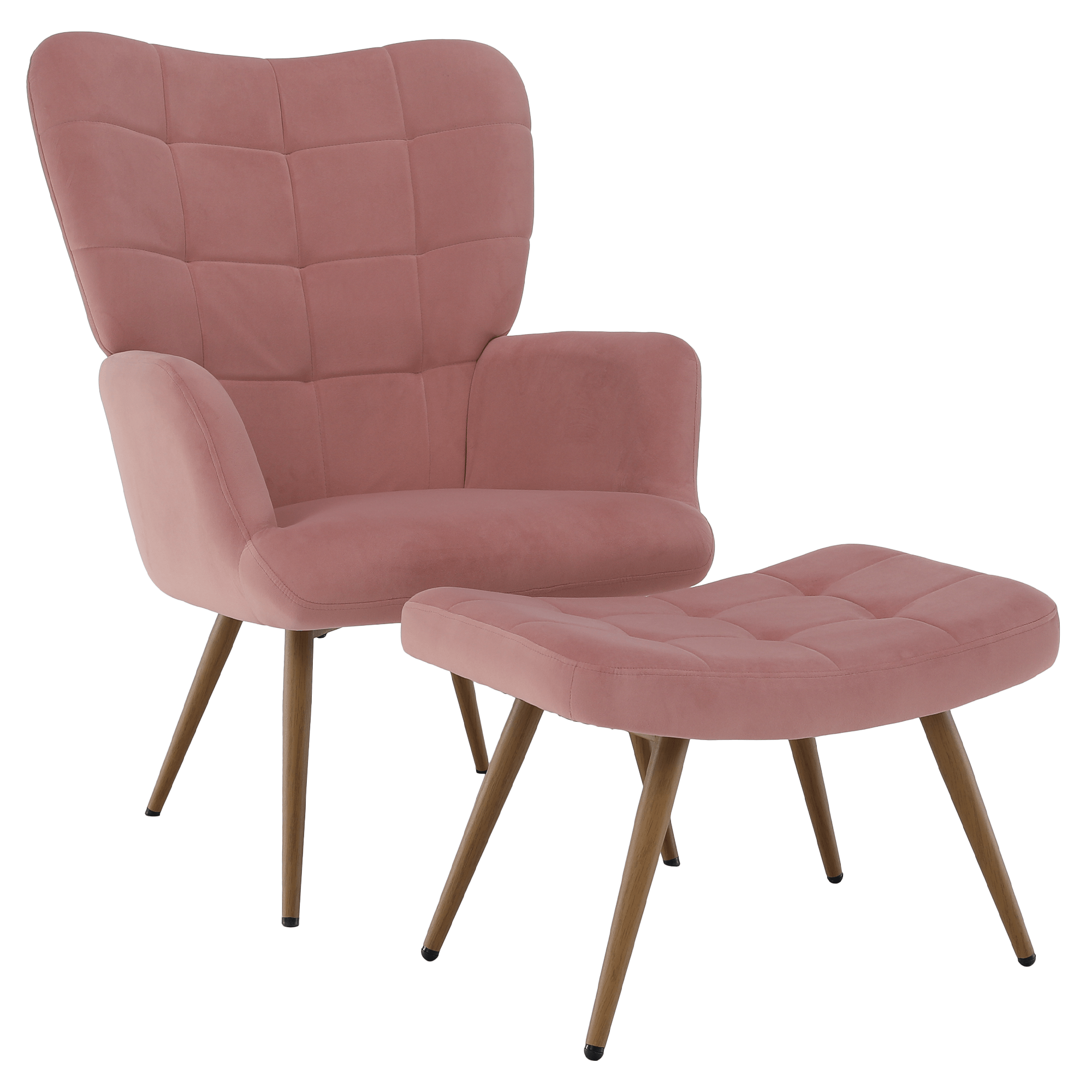 Fotoliu cu suport pentru picioare HABEN, tesatura Velvet roz/stejar