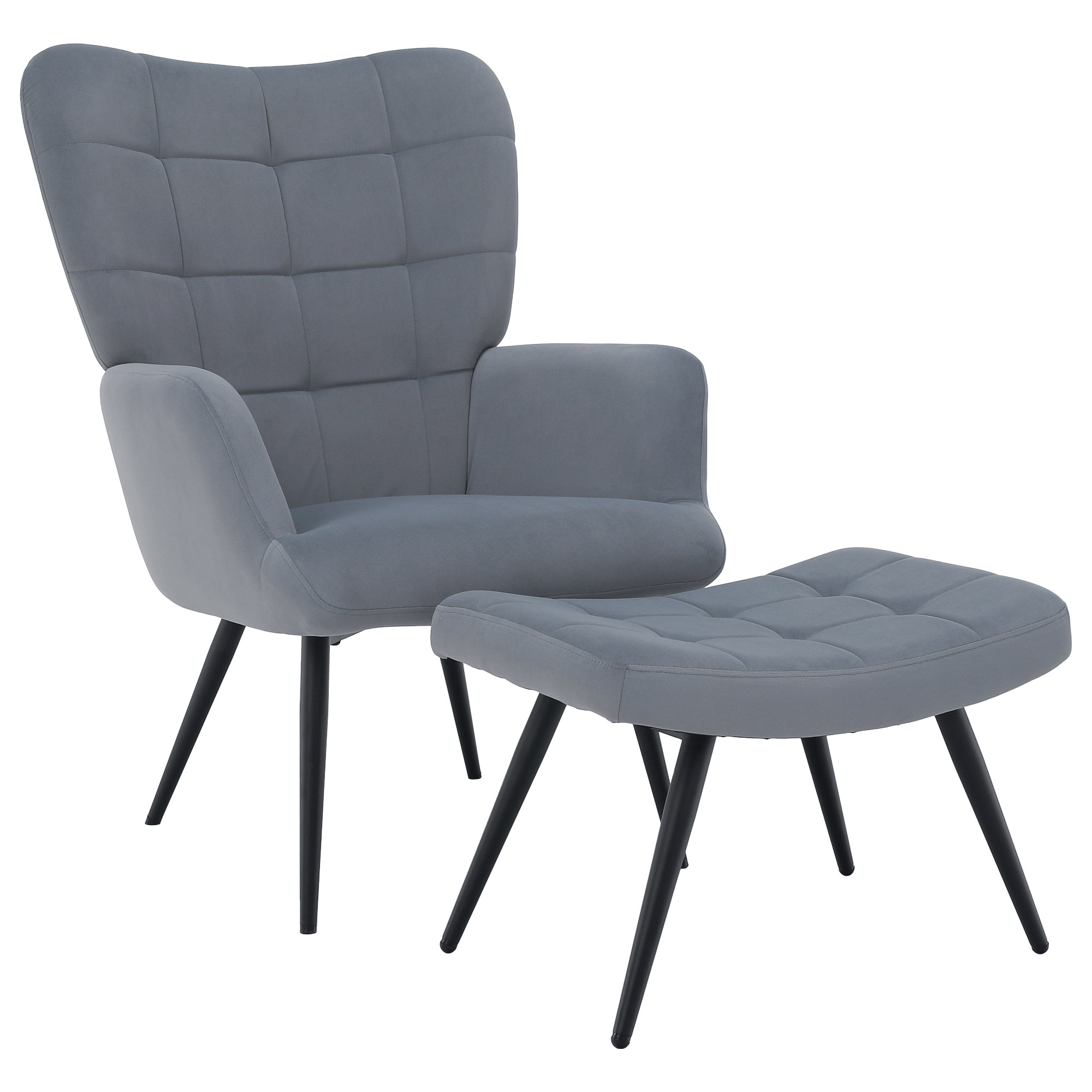 Fotoliu cu suport pentru picioare HABEN, tesatura Velvet gri/negru