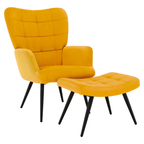 Fotoliu cu suport pentru picioare HABEN, galben tesatura Velvet/negru