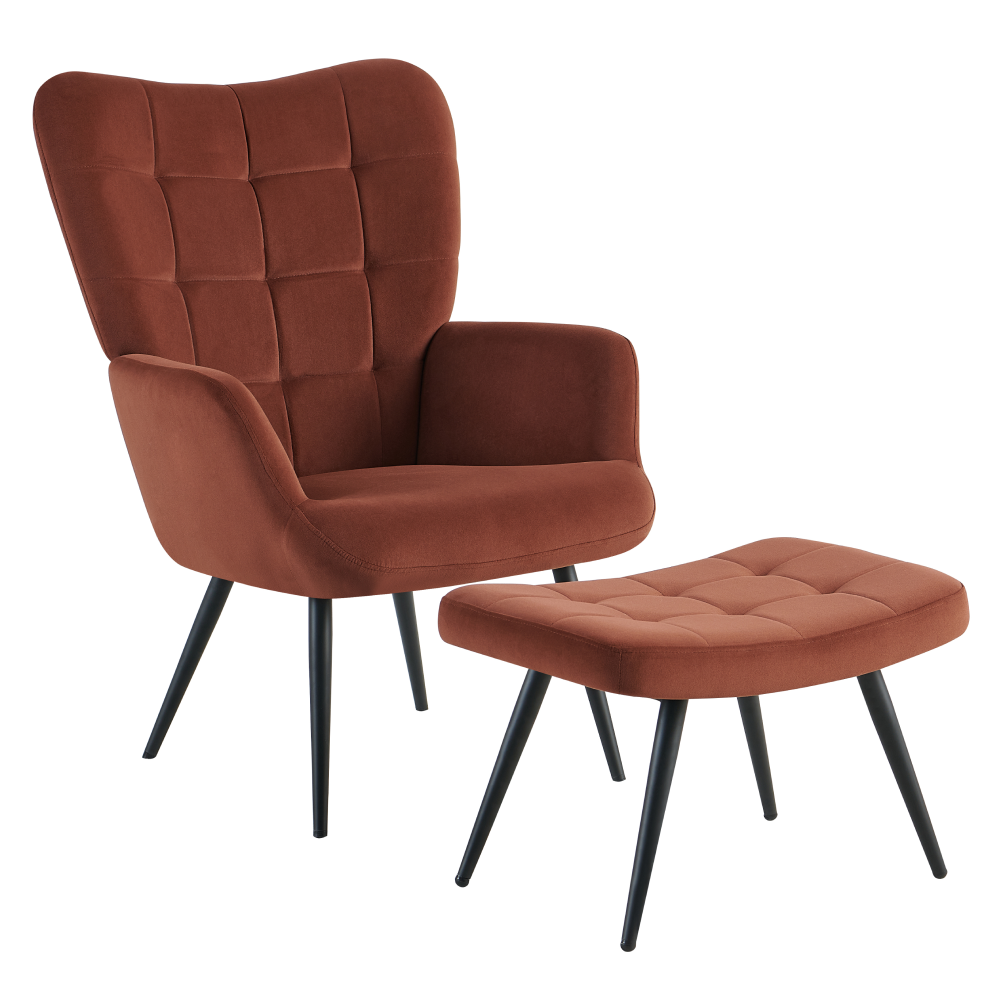 Fotoliu cu suport pentru picioare HABEN, tesatura Velvet maro/negru
