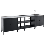 Mobilier de bucatarie de gradina cu 4 piese INES, chiuveta, negru, otel