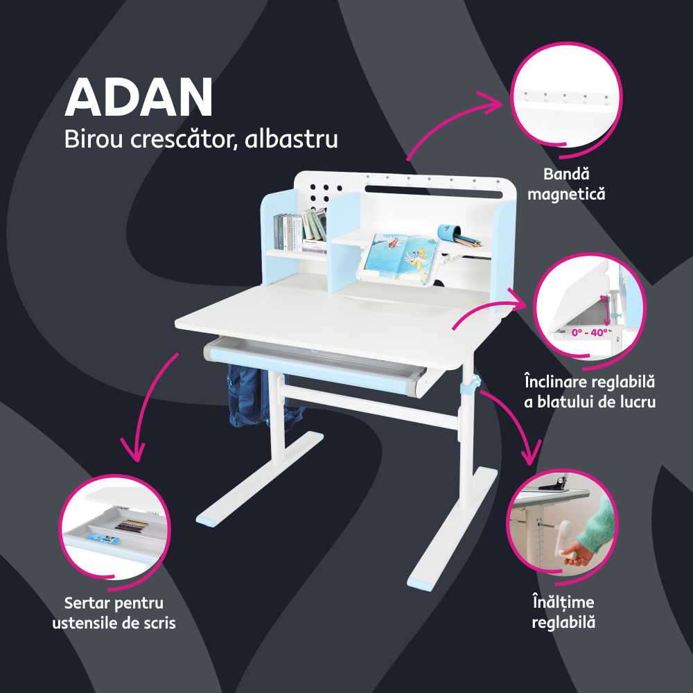 Masa de crestere ADAN, albastru / alb