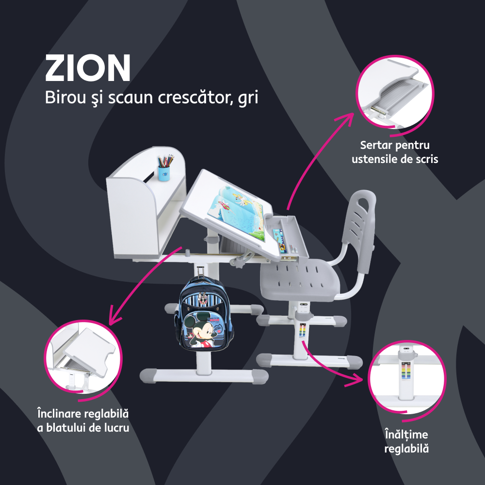 Masa si scaun de crestere ZION, gri / alb
