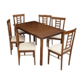 Set dining 1+6 OLEG NEW, material textil bej/lemn finisaj nuc