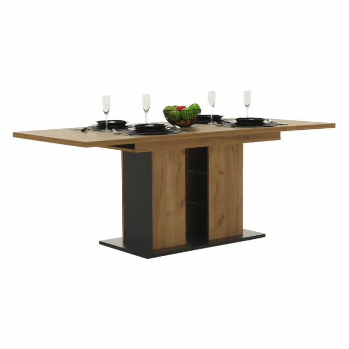 Masa dining FIDEL, stejar kraft auriu / grafit gri