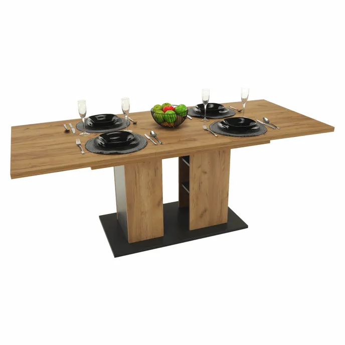 Masa dining FIDEL, stejar kraft auriu / grafit gri