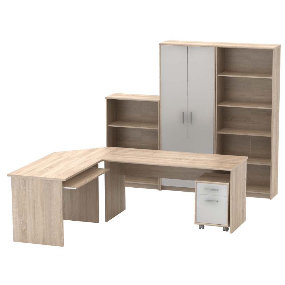 Ansamblu birou JOHAN, stejar sonoma / alb