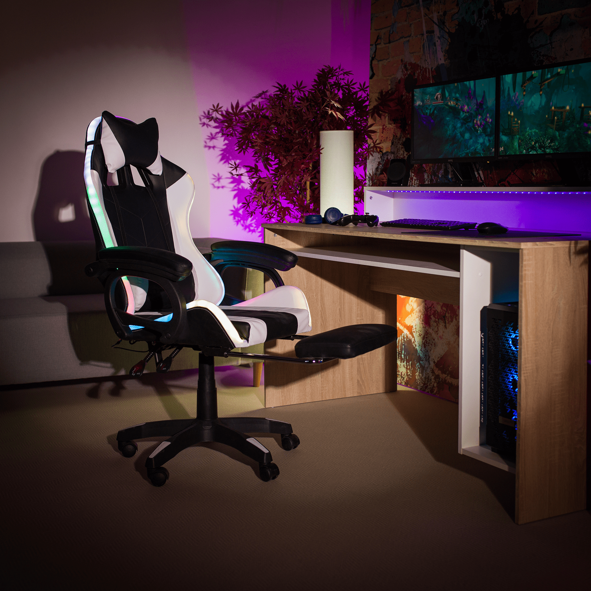 Scaun de birou/joc, cu iluminare LED RGB, JOVELA