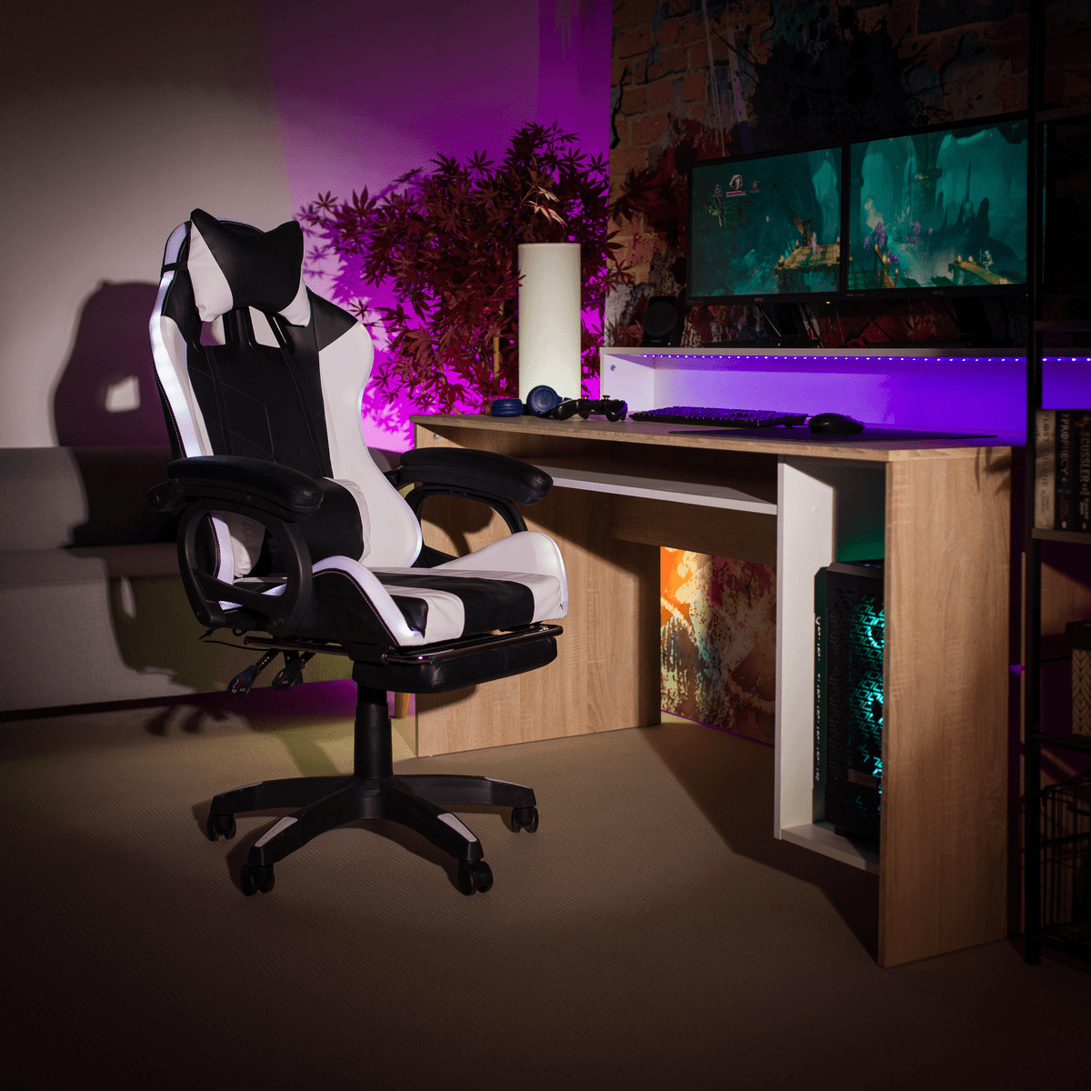 Scaun de birou/joc, cu iluminare LED RGB, JOVELA