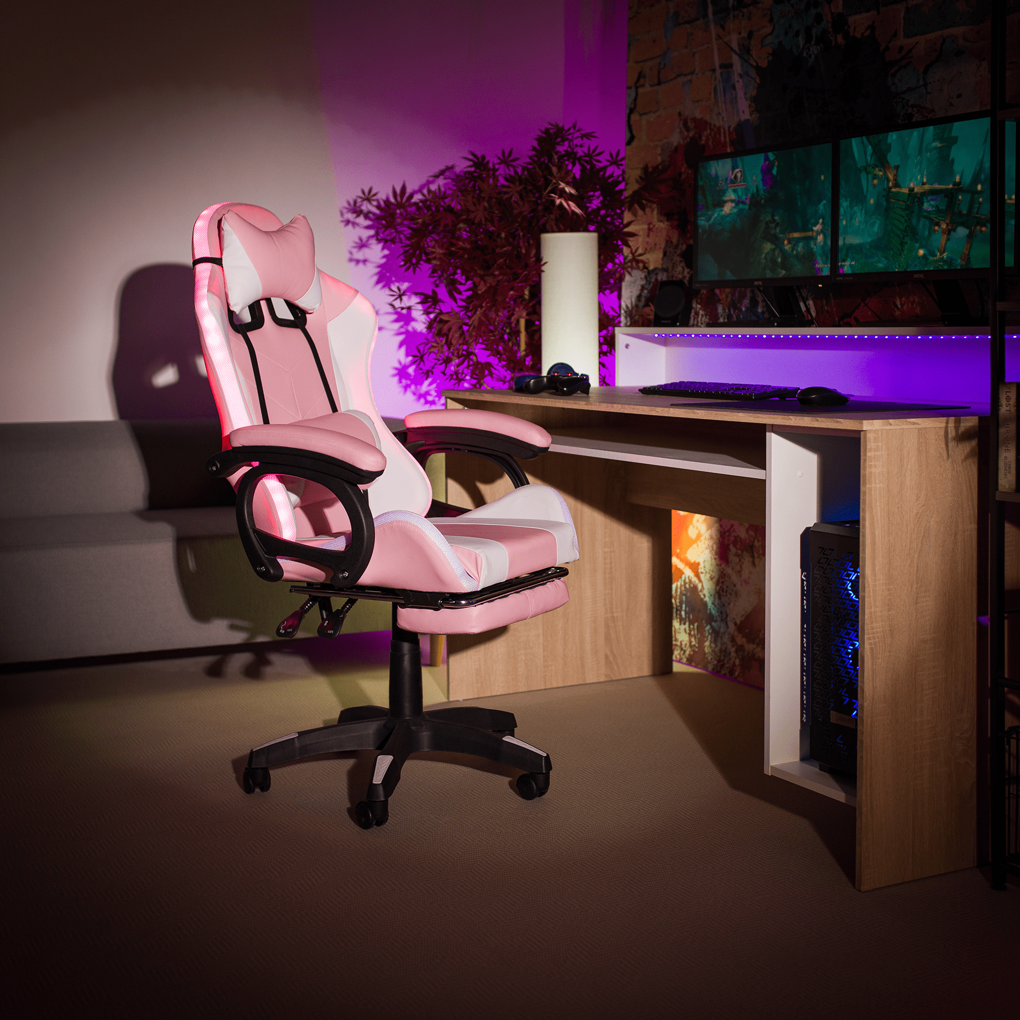 Scaun de birou/joc, cu iluminare LED RGB, JOVELA