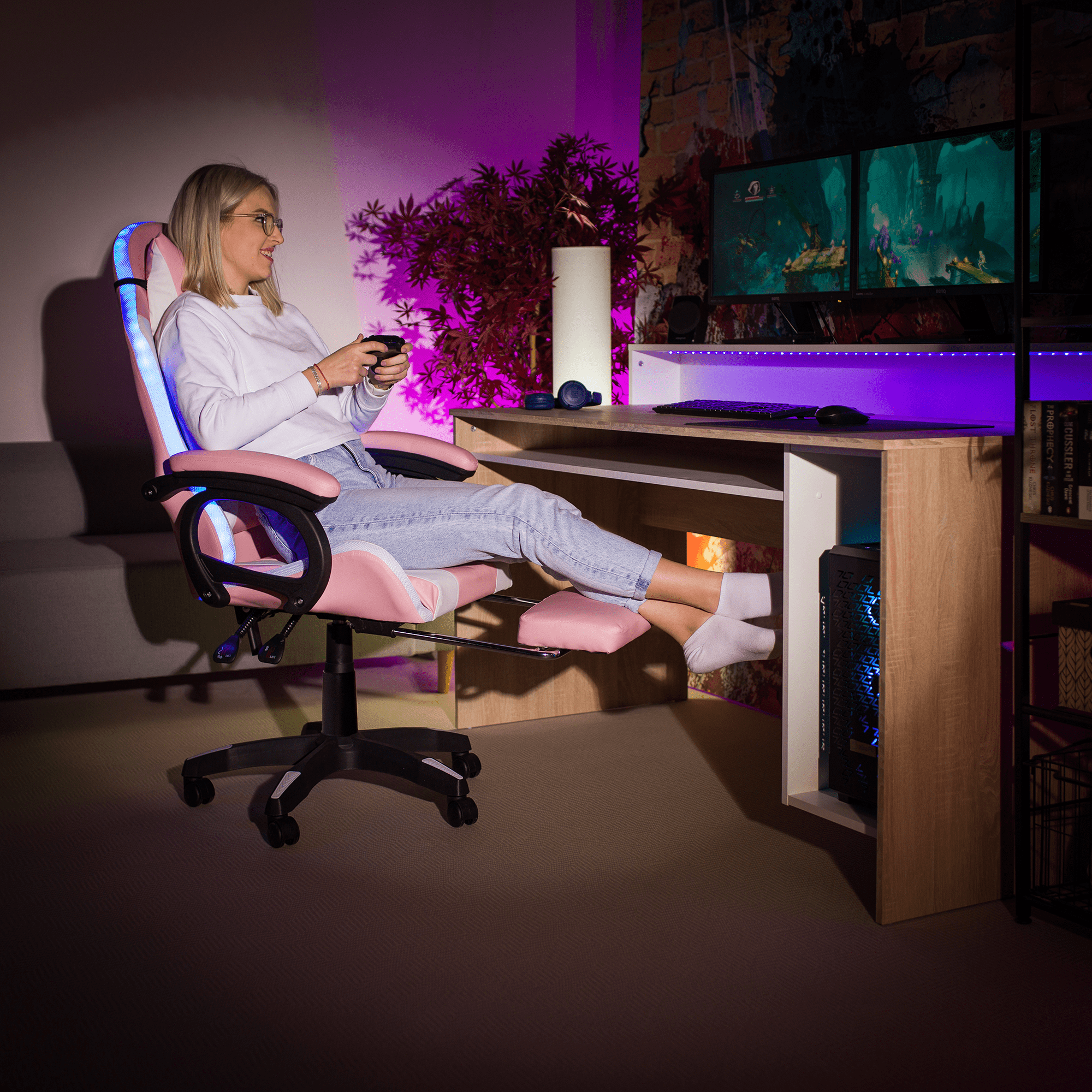 Scaun de birou/joc, cu iluminare LED RGB, JOVELA