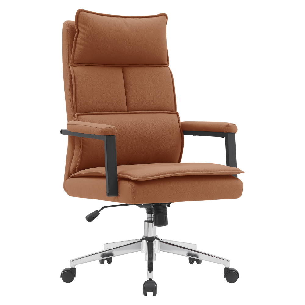 Scaun de birou KAHIL, piele ecologica maro camel/crom